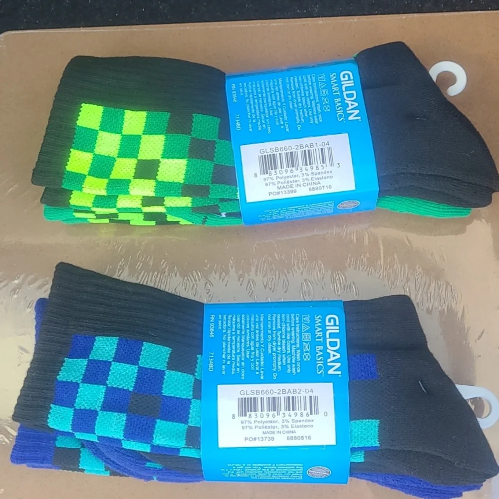 Gildan Boys Green Checker Game Socks - 2 Pair